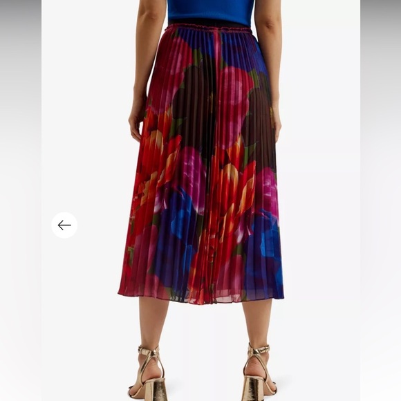 TED BAKER Evola floral print pleated recycled polyester midi skirt 3 US size 8 - Picture 3 of 4